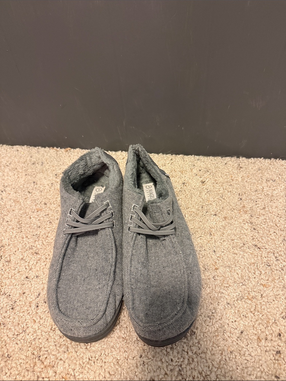Magellan Outdoors Men's Grey Slip-On Loafers with Faux Fur Collar